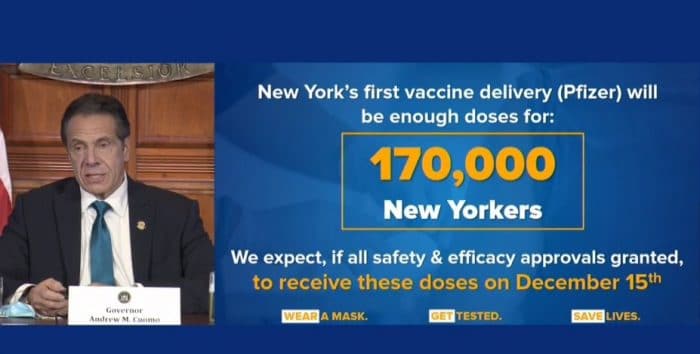 NY will start receiving Covid vaccine mid December